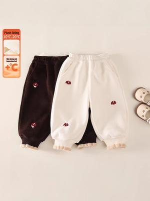 2025 Fleece-Lined Autumn/Winter Pants: Warm, Thick, Cuffed for Boys and Girls, Size 0-4 Years
