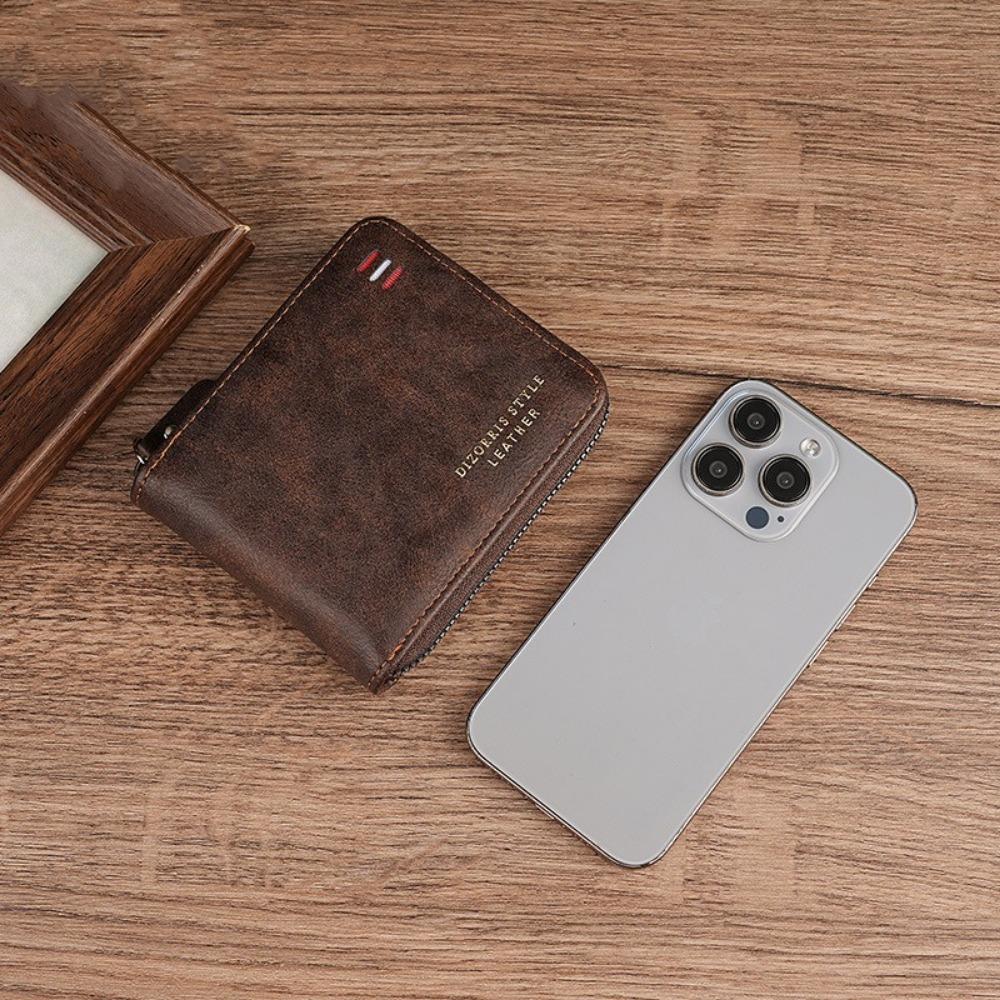 PU Three Fold Wallet Short Zipper Coin Purse New Men's Wallet Student