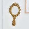 Golden Leaf Embossing Frame Wall Mirror Decorative Oval Handheld Mirror with Handle, Resin Accent Piece for Bedroom Vanity Hallway and Study Decors