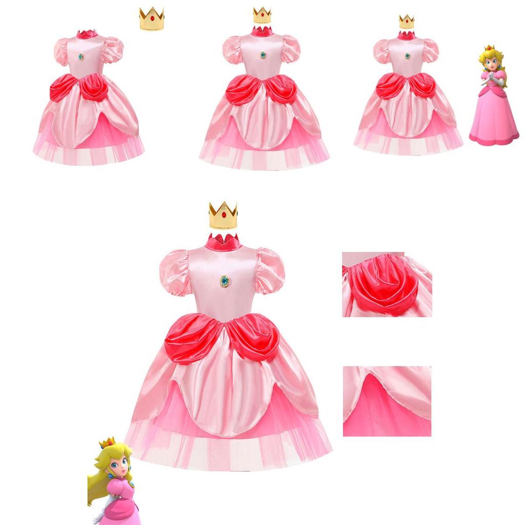 Super Mario Prinzessin Peach Cartoon Rollenspiel Kostüm Halloween Cosplay Kleid