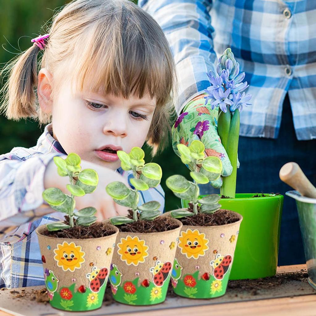 30pcs Biodegradable Seedling Flower Pots With Domes Handmade Garden Paper Craft Kit With 20 Sheets Stickers For Kids DIY Garden
