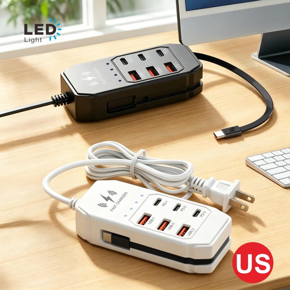 6 IN 1 USB Charger PD Type C Fast Charge Wall Chargers USB Hub Adapter Mobile Phone EU/US UK Plug USB Type C Cable Quick Charger