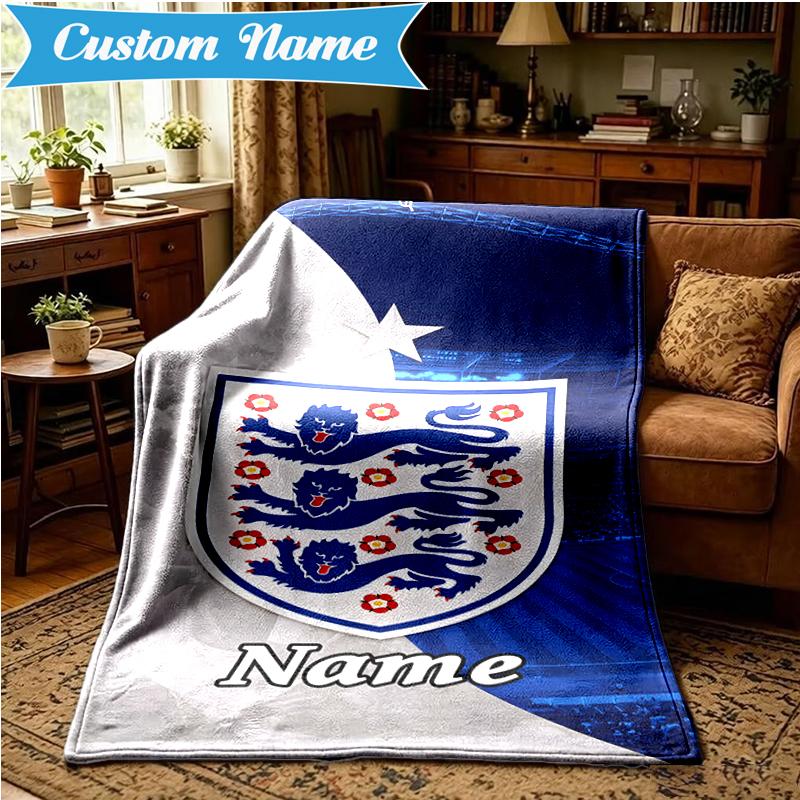 Custom Name England Football Crest Blanket Lightweight Ideal Bedding Blanket Perfect for Travel, Camping, Living Rooms, Sofas, Christmas gift