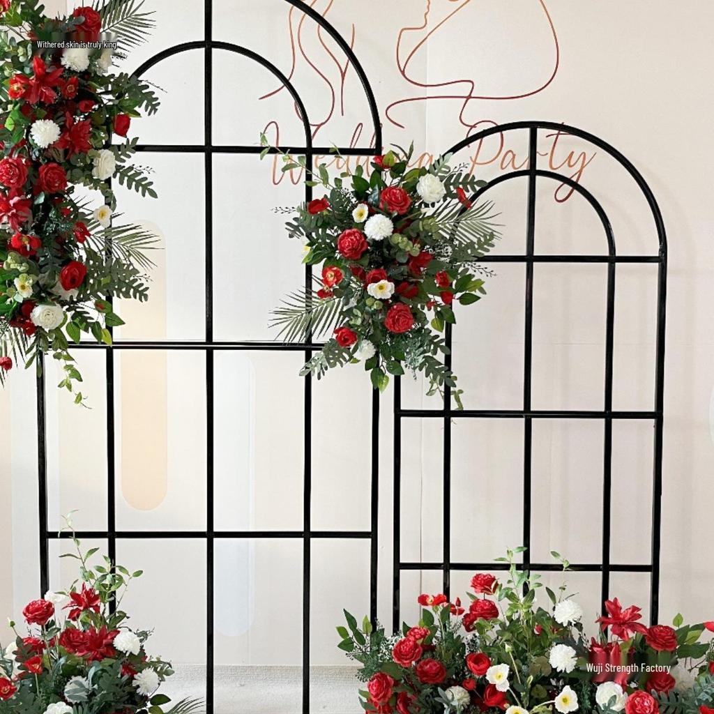 Silk Red Flower Aisle Runner & Floral Background for Chinese Wedding Engagement