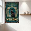 Segno in Latta Metallico Vintage Salem Sanctuary for Wayward Cats Decorazione Gatto Randagio con Gatto Nero e Rose Bianche, Benvenuti EST 1992, Retro Ho