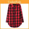 Women Fashion Button Down Checks Flannel Casual Lapel Long Shirt Tops Blouse In Vibrant Plaid Prints