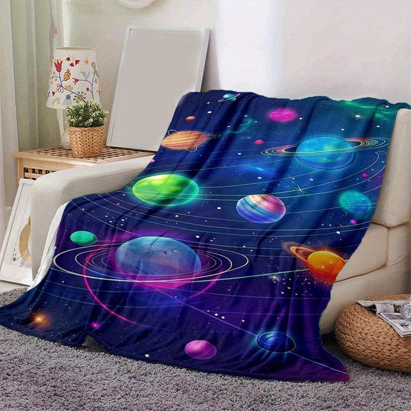 1pc Planet Printing Lightweight Flannel Blanket, Comfortable and Warm Blanket, for Camping Sofa Bed and Couch Office, Gift