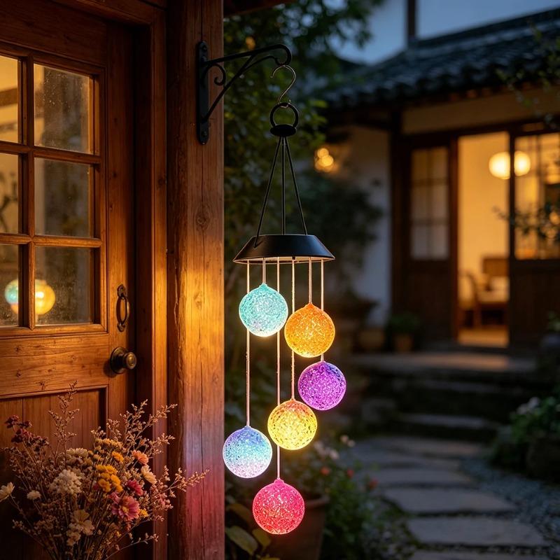 Solar Color Changing LED Crystal Ball Wind Chime Lamp Hanging Waterproof Outdoor Light Decor for Garden Yard Patio Courtyard