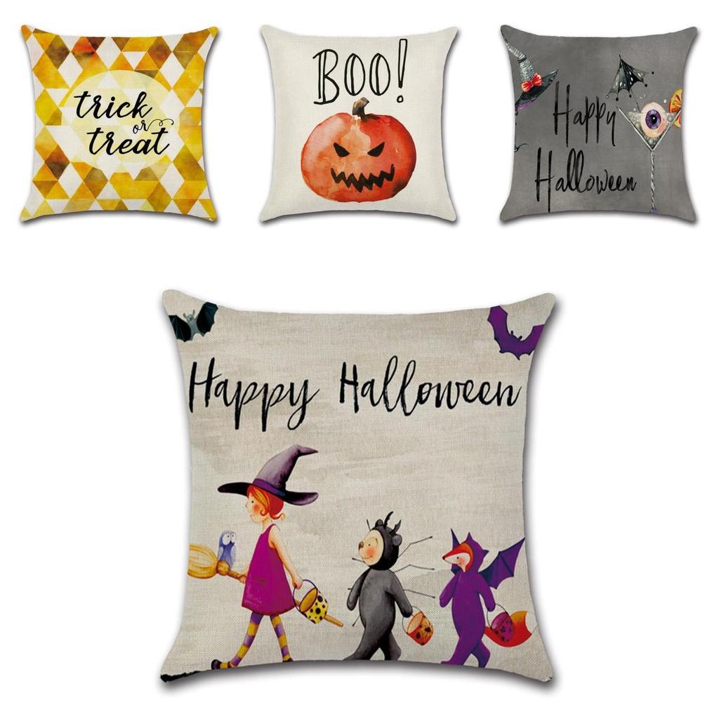 Festively Colorful Halloween Themed Cushion Cover In Soft Linen For Cozy Home Decor