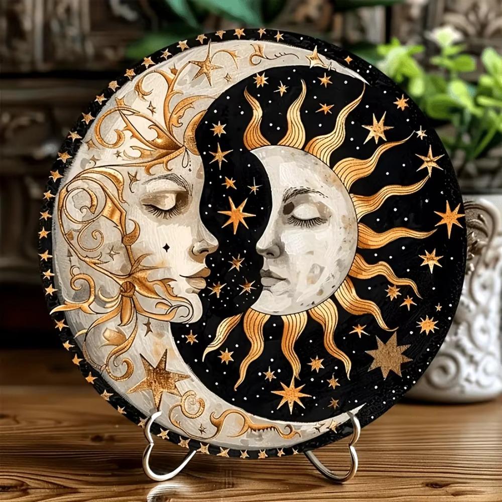 

[Rustic Round Wall Decor] Sun and Moon Sign, Round Wall Decor, Classic Style, Room Decoration, Mother s Day Gift 20x20cm білий