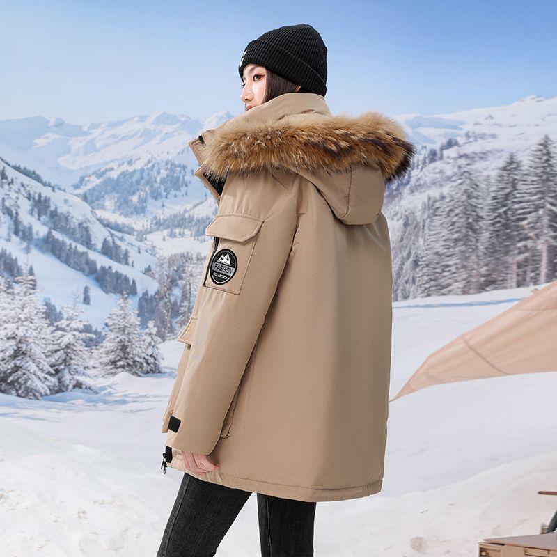 Winter Thickened Warm Workwear Down Cotton Coat with Fur Collar Loose Korean Style Jacket