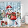 Cute Snowman Christmas Shower Curtain Winter Forest Xmas Trees Snow Lights New Year Home Bathroom Decor Bath Curtains With Hooks