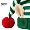 Striped Christmas Hat Elf with Ears And Pom Pom, Knitted Holiday Costume Props for Adults Santa Hat, Soft Warm Kids, Party Comfortable Knit Cap Winter