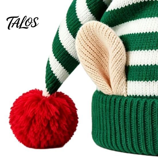Striped Christmas Hat Elf with Ears And Pom Pom, Knitted Holiday Costume Props for Adults Santa Hat, Soft Warm Kids, Party Comfortable Knit Cap Winter