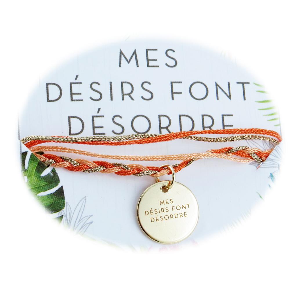 Les Trésors De Lily [R3085] - Orange Gold 'Messages' Cord Bracelet (My Desires Are Messy) - 15mm