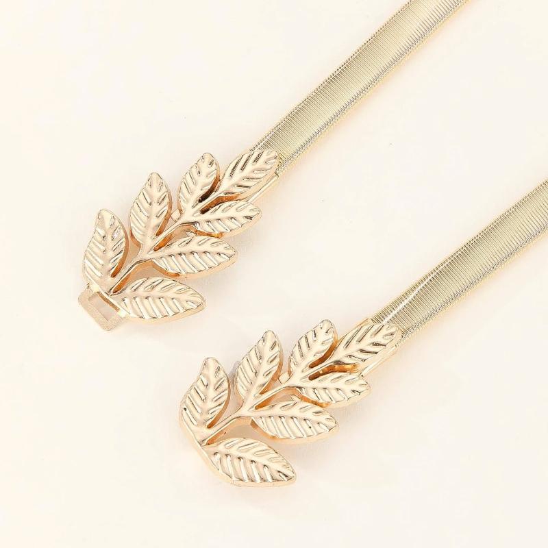 Fashion Leaves Gold Chain Belt Female Waist Adjustable Desinger Belts For Women Leaf Luxury Brand Punk Dress Elastic Waistband