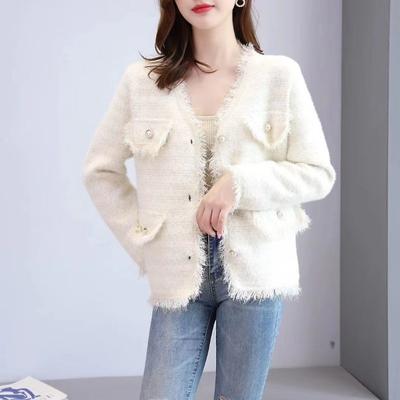 Cárdigan de punto de lana de visón impermeable para primavera y otoño, abrigo versátil de manga larga para otoño e invierno para mujer