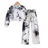 Tie Dye Teen Girls Sports Casual Set Krótka jesienna bluza Spodnie z szerokimi nogawkami Zestaw ubrań dla dzieci