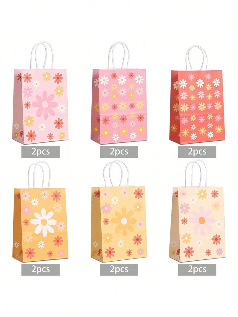 12pcs Sun Flower Theme Gift Bags Kraft Gift Bags Bulk Birthday Bags For Party Goody Gift Bags
