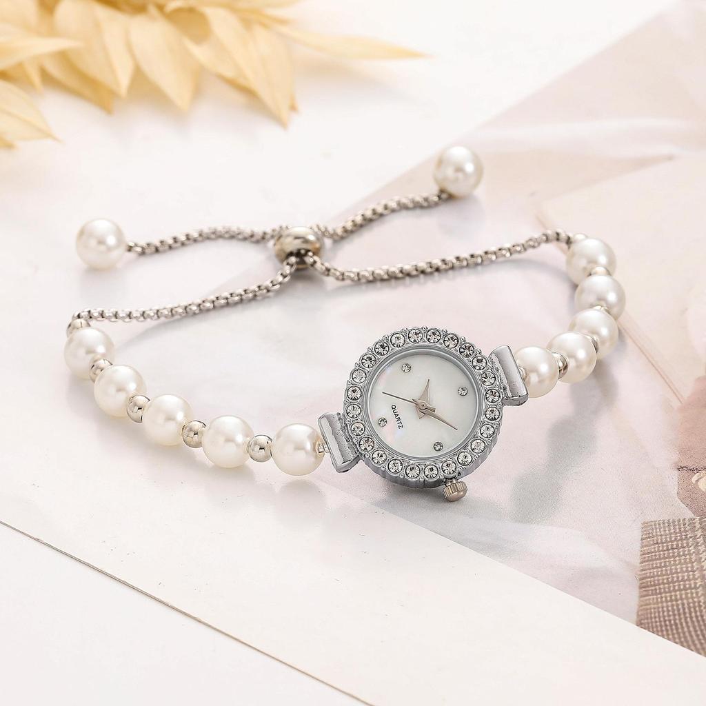 Ceasuri de mână pentru femei Simulare creativă Bratara cu margele Ceas Strass Cadran rotund Accesorii