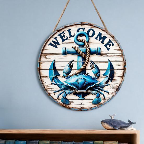 Decorative Hanging Sign Lightweight Wooden Wall Art Sign with Marine Elements Rudder Lifebuoy