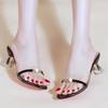 Neue Sommer-Cool-Slipper Damen Strass Prinzessin Wind Ein-Wort-Schlepp Transparent Dicker Absatz Trend