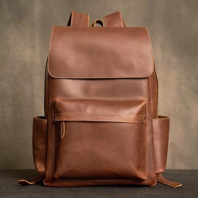 100% Hakiki Deri erkek Sırt Çantası Vintage Yürüyüş Sırt Çantası Rahat Okul Sırt Çantası Kahverengi Iş 17 Için Laptop Çantası