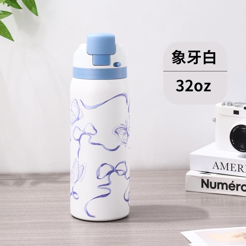 24/32OZ Neue Hohe Schönheit Obstbecher Mode Sport Wasserflasche 304 Edelstahl Isolierte Flasche Tragbarer Hüpfbecher