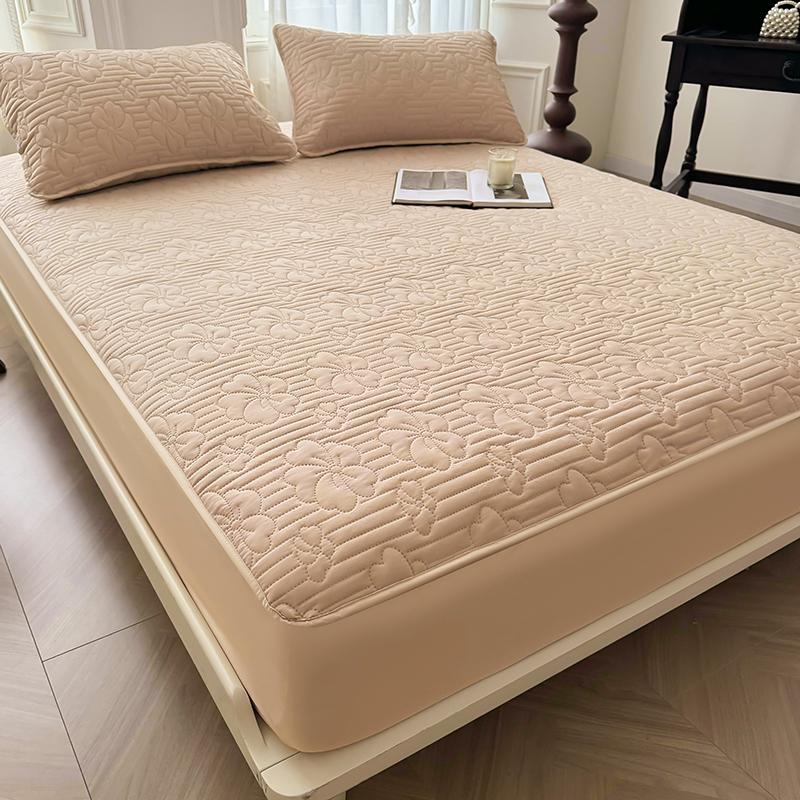Waterproof Cotton Mattress Cover with Pillowcase Throw Fitted Sheet, Bed Replacement Protector Elastic Bands Non Slip Adjustable