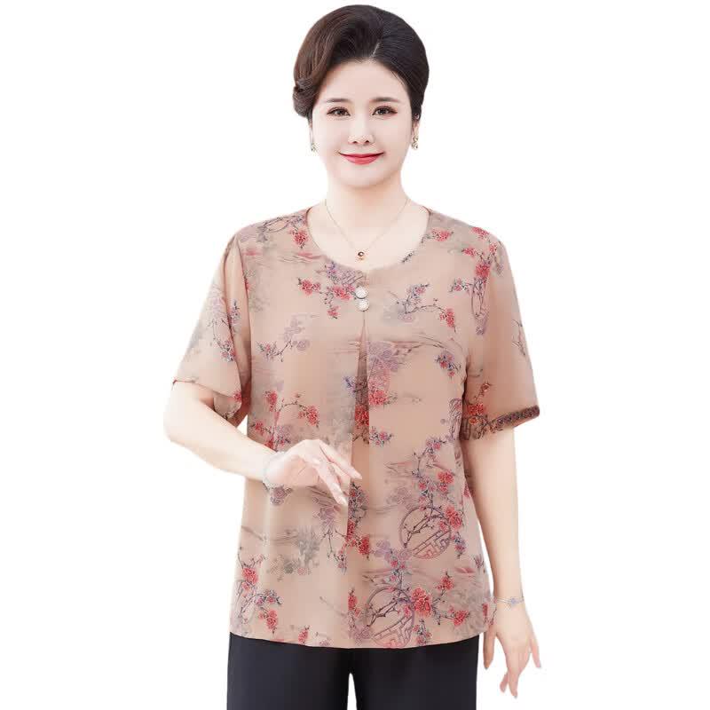 Middle-Aged Women's Plus Size Summer Top & Pant Set