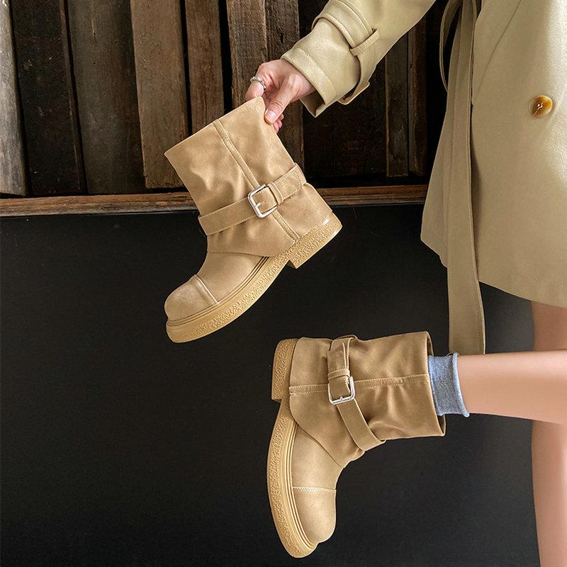 Fashion Hot Girl Wasteland Style Ankle Boots 2025 Autumn New Style Pleated Boots Dui Dui Boots Wide Boots Trouser Boots For Women