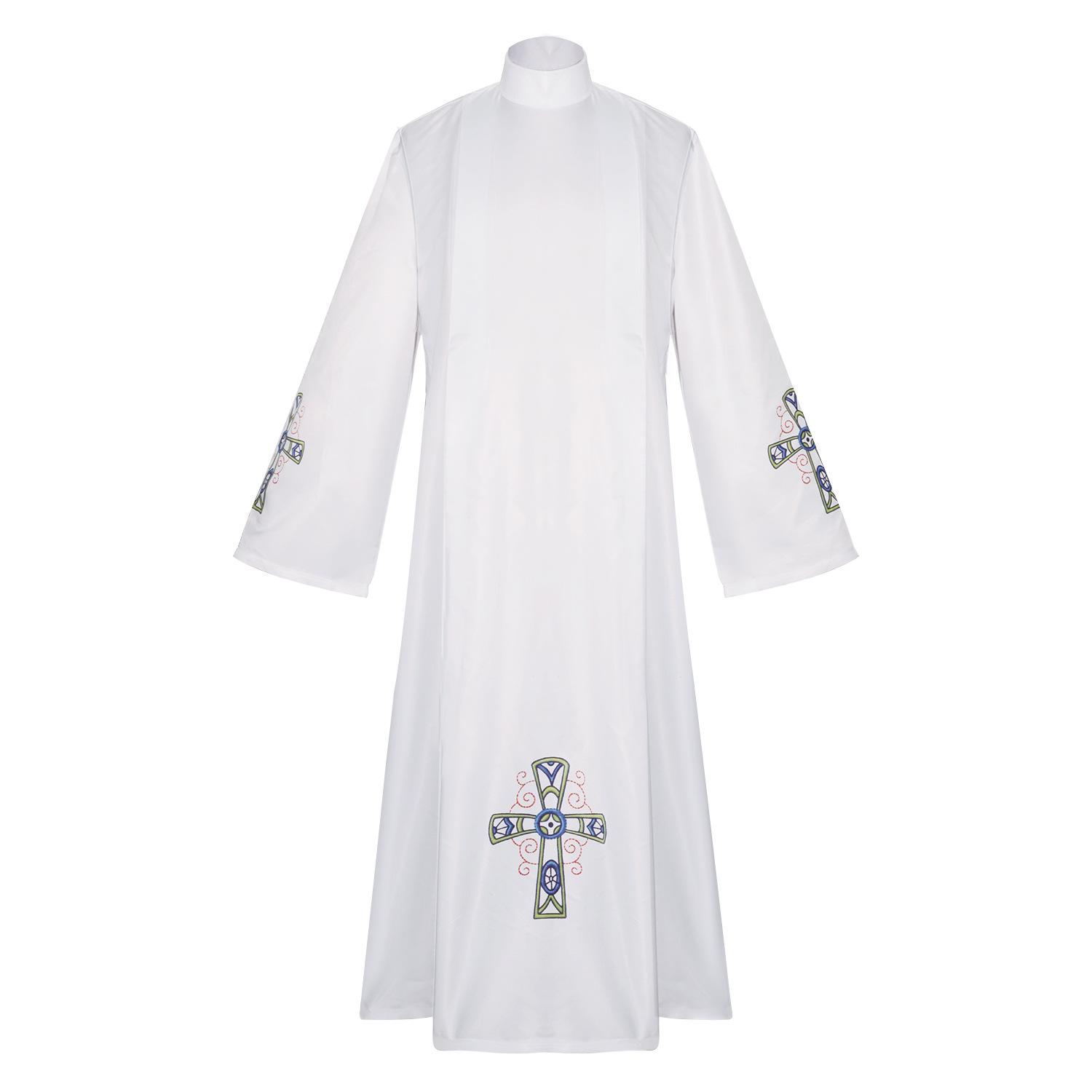 

White Priest Robe Cosplay Gown: Medieval Missionary Easter Performance Costume M