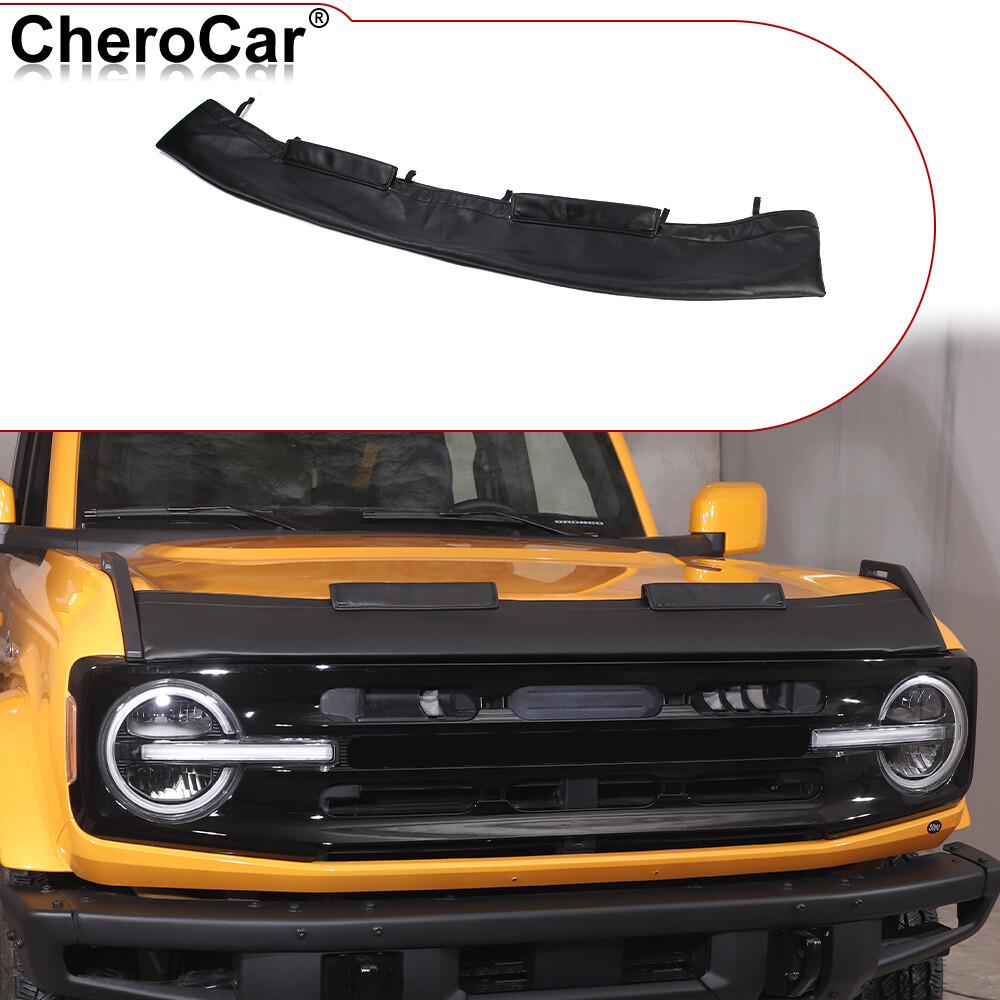 Black Leather Front Engine Bra Hood Cover Protector Guard For Ford Bronco 2021+