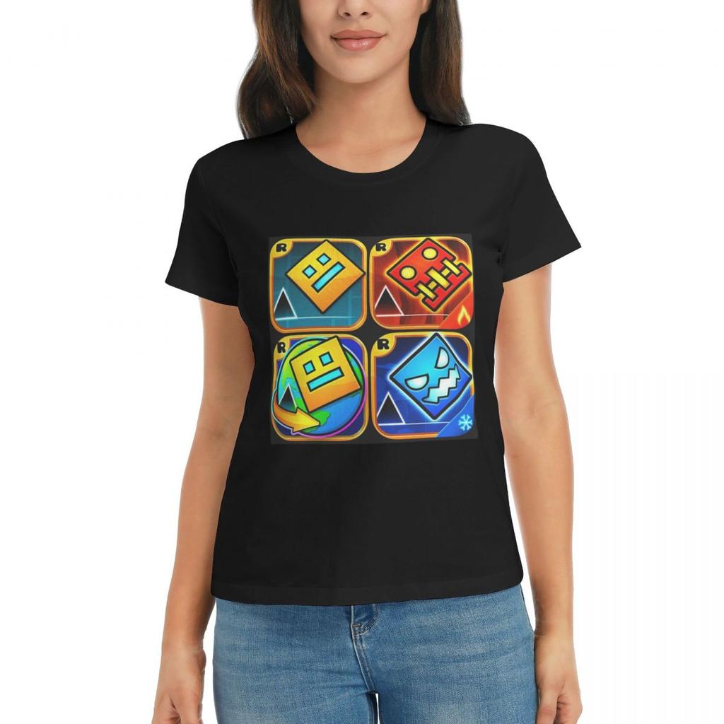 Damen T-Shirt Videospiel Geometry Dash Sommer Kurzarm T-Shirts Rundhals Baumwolle T-Shirts Kleidung Tops Streetwear