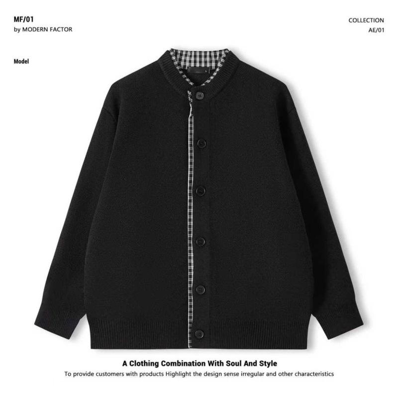 Loose Plaid Patchwork Fake Two Piece Knit Cardigan Sweater For Men