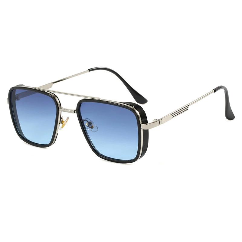 

Модные солнцезащитные очки в европейской и американской оправе из металла с небольшой квадратной оправой, мужские солнцезащитные очки с двойным лучом