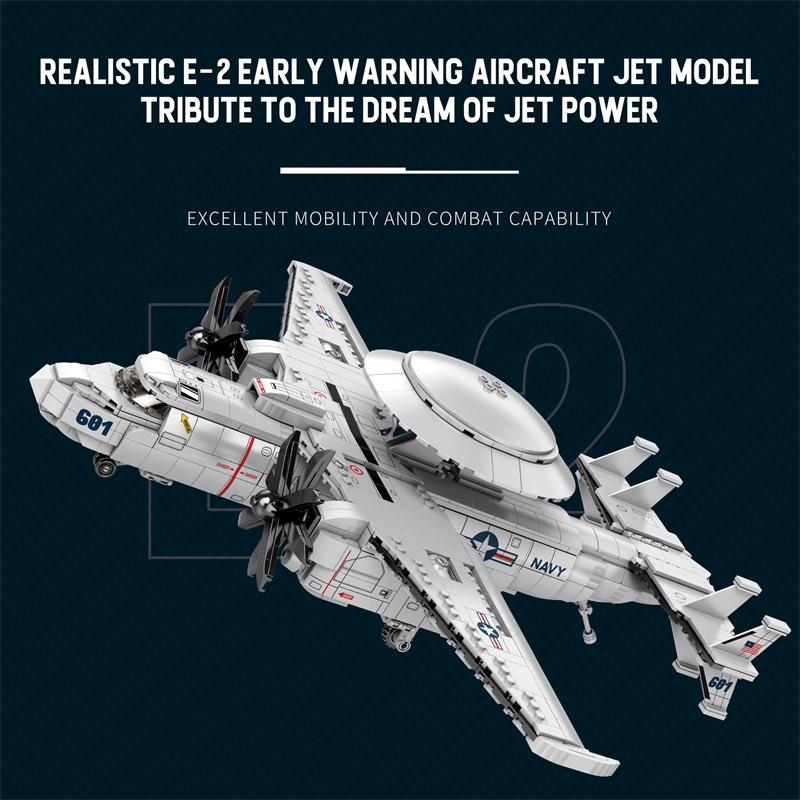 Non-Toxic 1126Cs E2 Early Warning Aircraft Building Blocks Military Air Force Fighter Plane Model Bricks Desktop Ornaments Kids Toys Gift