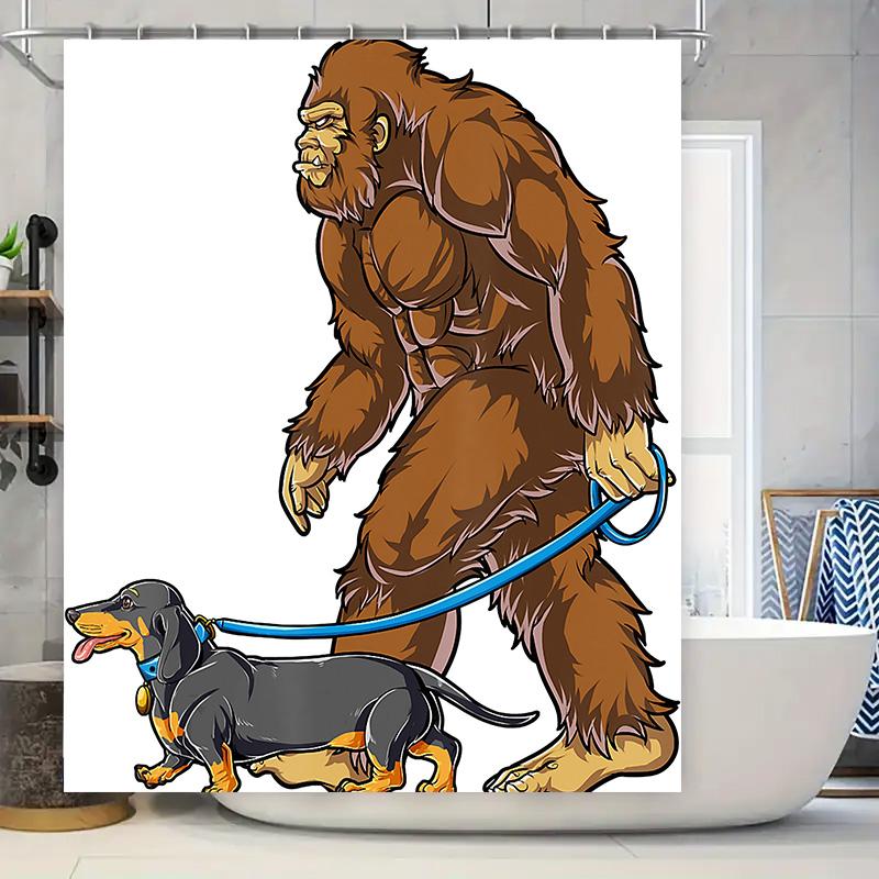 

Artistic Bathroom Decor: Cool Cartoon Shower Curtain Featuring A Bigfoot With His Dachshund Friend Available In Multiple Sizes W60H190(CM)-1 Pcs