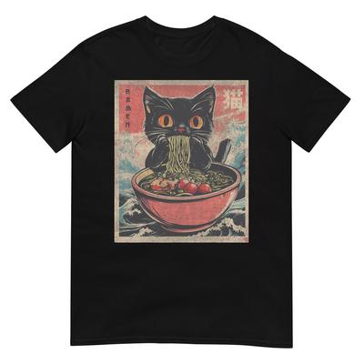 Cat Ramen Japanese Funny Graphic Tees Kawaii Cat Anime Gifts T-Shirt
