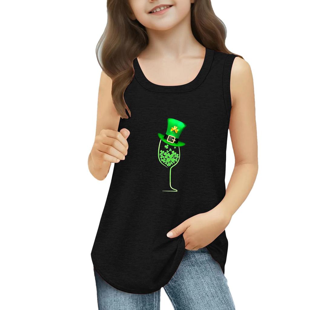 Mädchen Kinder Sommer Rundhals Ärmellose Shirts Tanktops St. Patrick's Day
