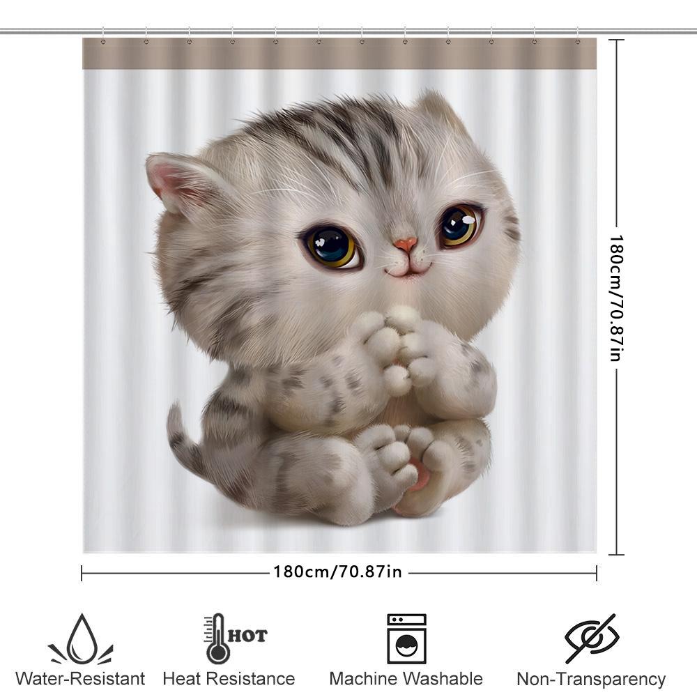 Super Cute Cat Shower Curtain Bathroom Decor With High Definition Print For Kids' Room Or Nursery