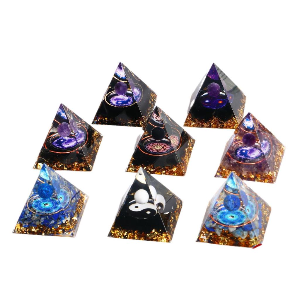 Handmade Natural Crystal Resin Pyramid Ornament for Home and Office