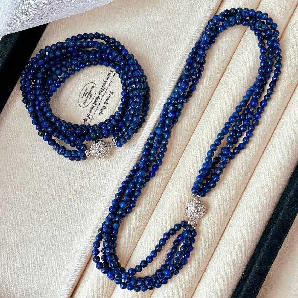 

Vintage Multi-Layer High Quality Natural Lapis Lazuli Necklace Collarbone Chain