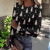 Women's Slim Fit Long Sleeve T-Shirt with Christmas Print Neck Pullover Top
