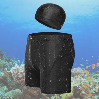 Men's Plus Size Shark Skin Waterproof Swimming Trunks with Cap and Boxer for Hot Spring
