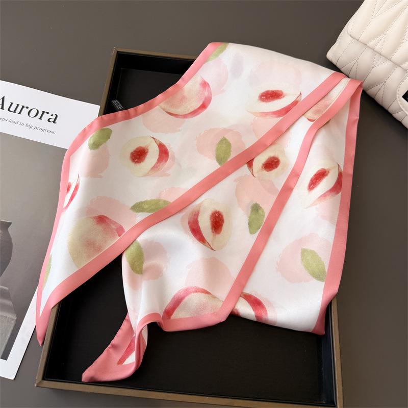Summer sweet double scarf decorative silk scarf commuting spring and summer diagonal hair professional scarf versatile thin narrow streamer