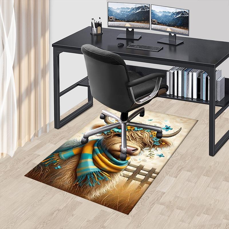 

Highland Bull Theme Chair Mat: Office Carpet, Oversized Rug for Home Decor, Sofa Mat, Desk Pad, Gift Idea for Any Room - Perfect for Bedroom 60cm by 90cm