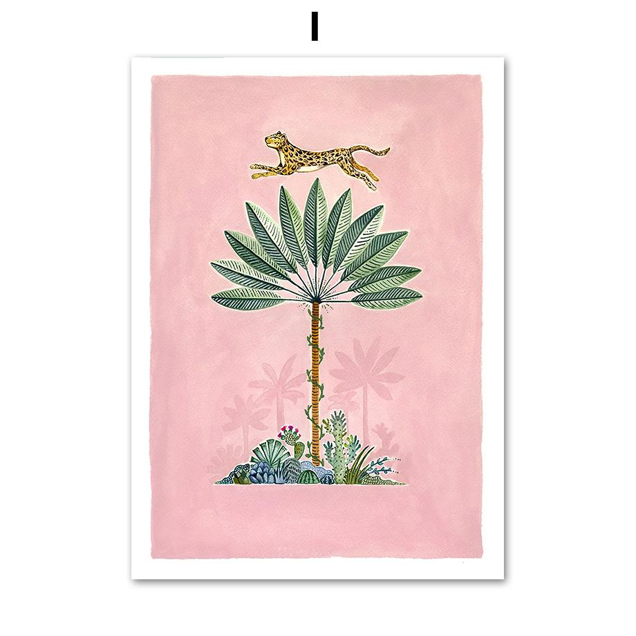 Boho Sun Cactus Banana Tree Women Leopard Wall Art Canvas Painting Nordic Posters And Prints Wall Pictures For Living Room Decor