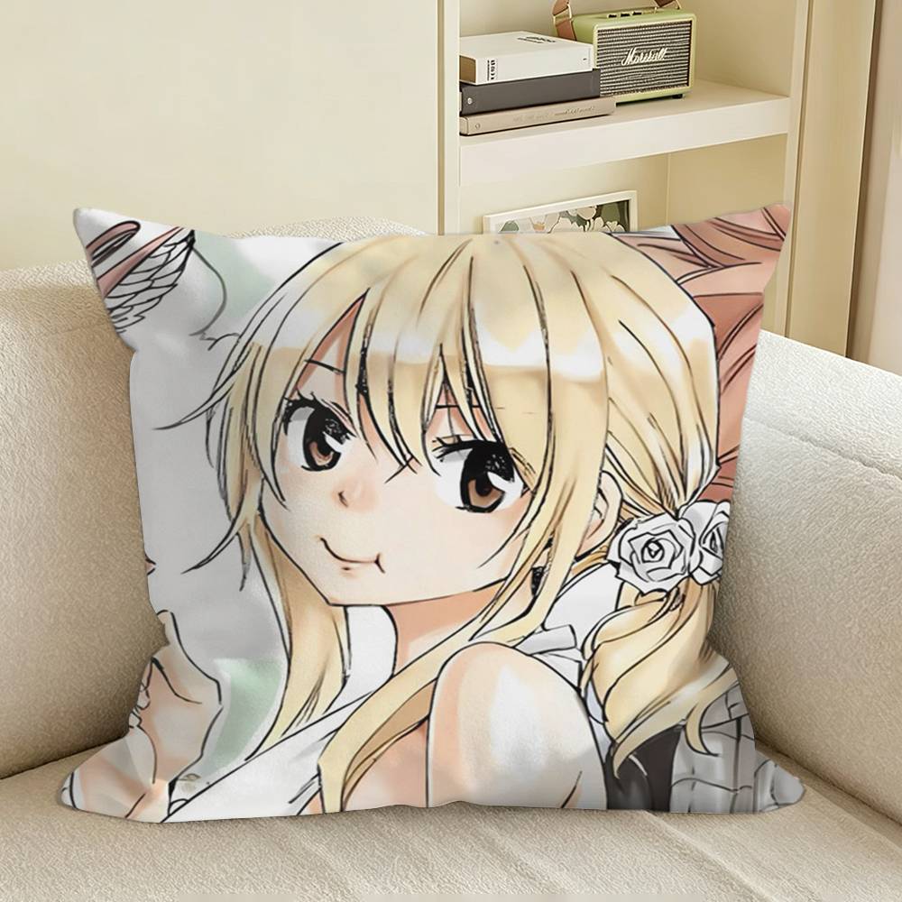 Lucy Anime FFairy Tail Natsu Square Sofa Pillow Cover Solid Color Living Room Home Decor Cushion Case