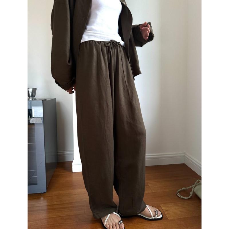 Johnature Letnie japońskie leniwe spodnie damskie luźne wygodne oddychające codzienne szerokie nogawki długie spodnie